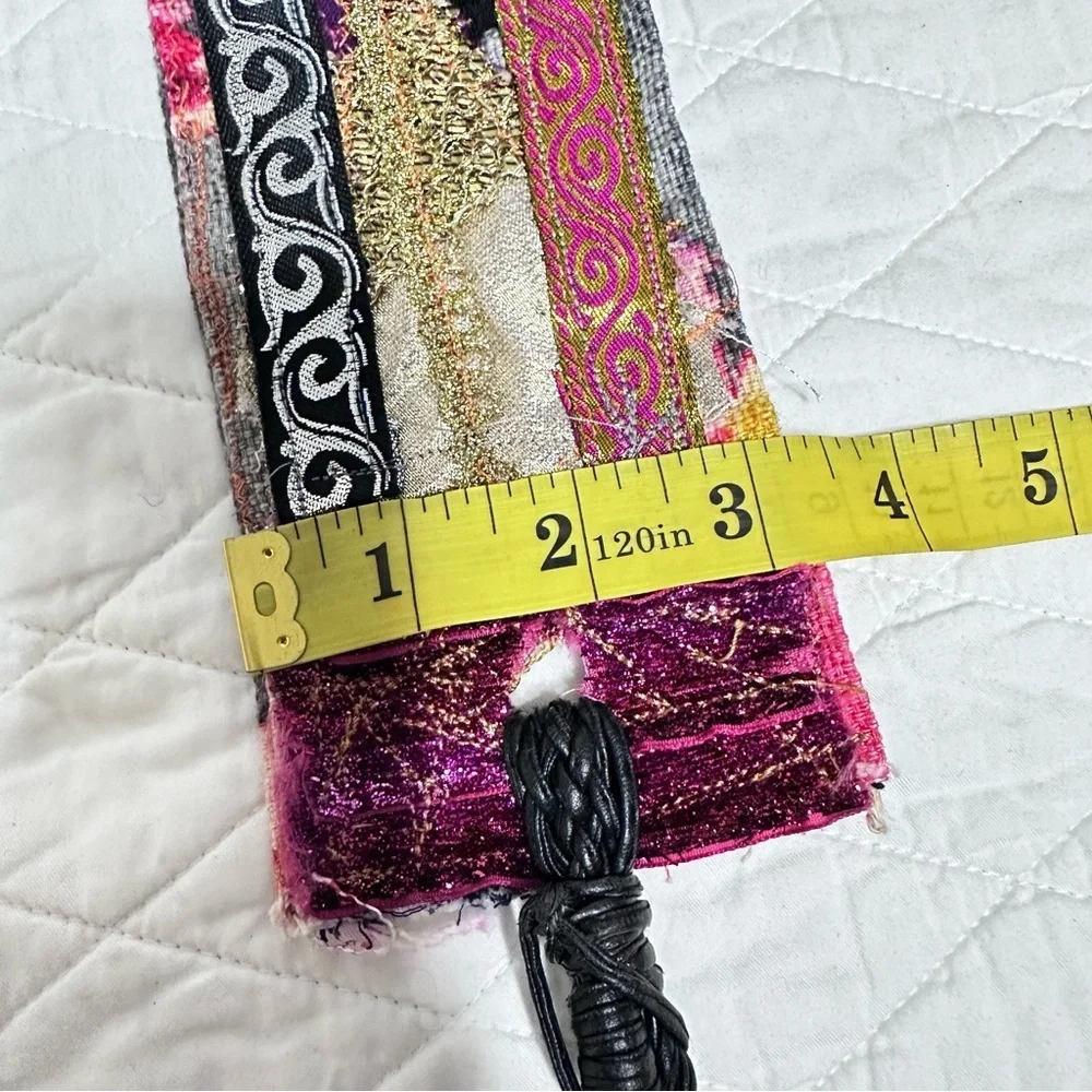 Artisan Floral Tapestry Tie Belt Pink and Black & Gold Accents Handmade Signed